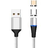 PremiumCord Magnetický micro USB a USB-C nabíjecí a datový kabel 1m, stříbrný
