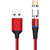 PremiumCord Magnetický micro USB a USB-C nabíjecí a datový kabel 1m, červený
